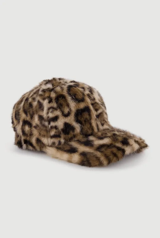 Leopard Print Faux Fur Baseball Cap sold by Rainbow