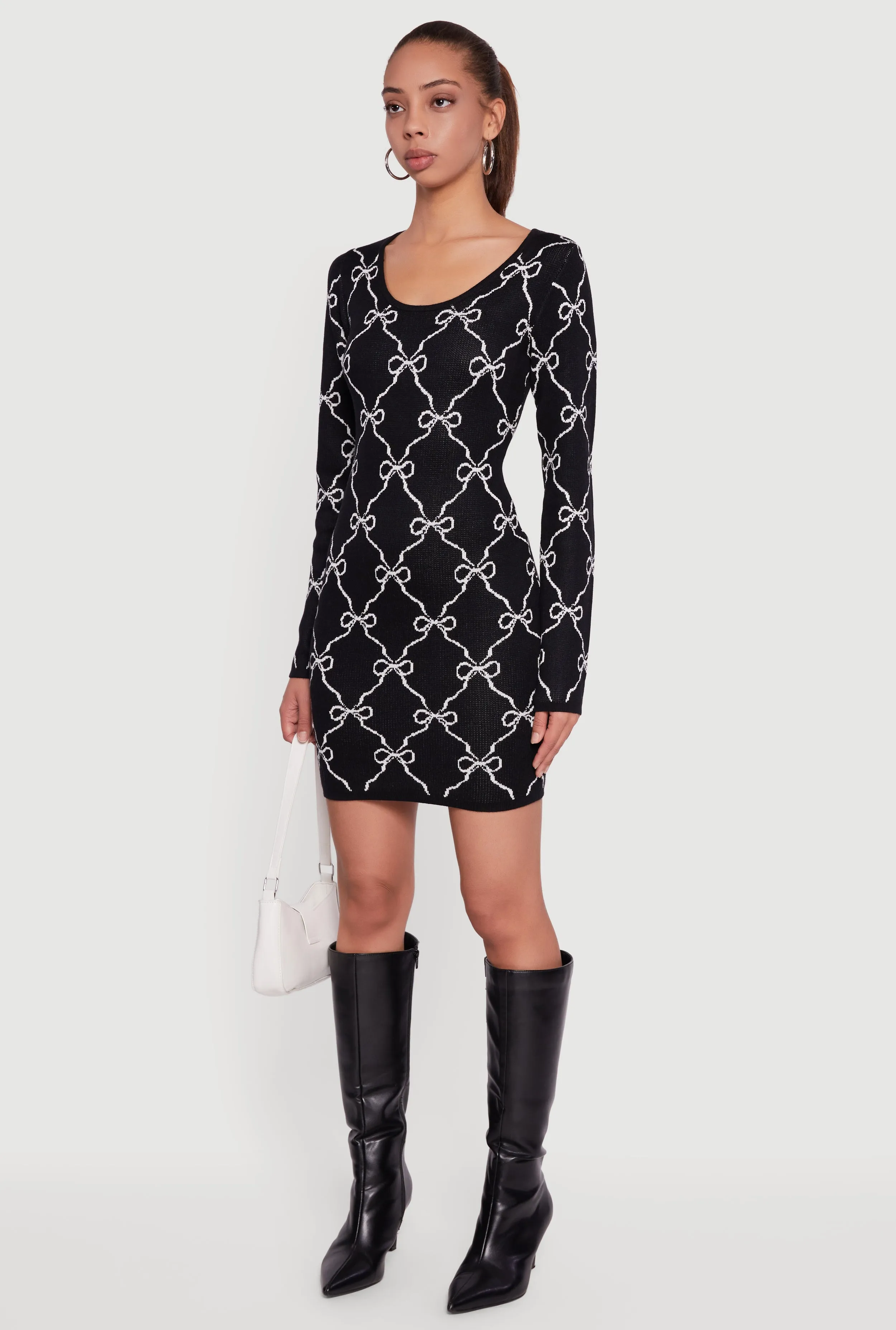 Long Sleeve Scoop Neck Printed Pattern Sweater Dress sold by Rainbow product image thumbnail 3