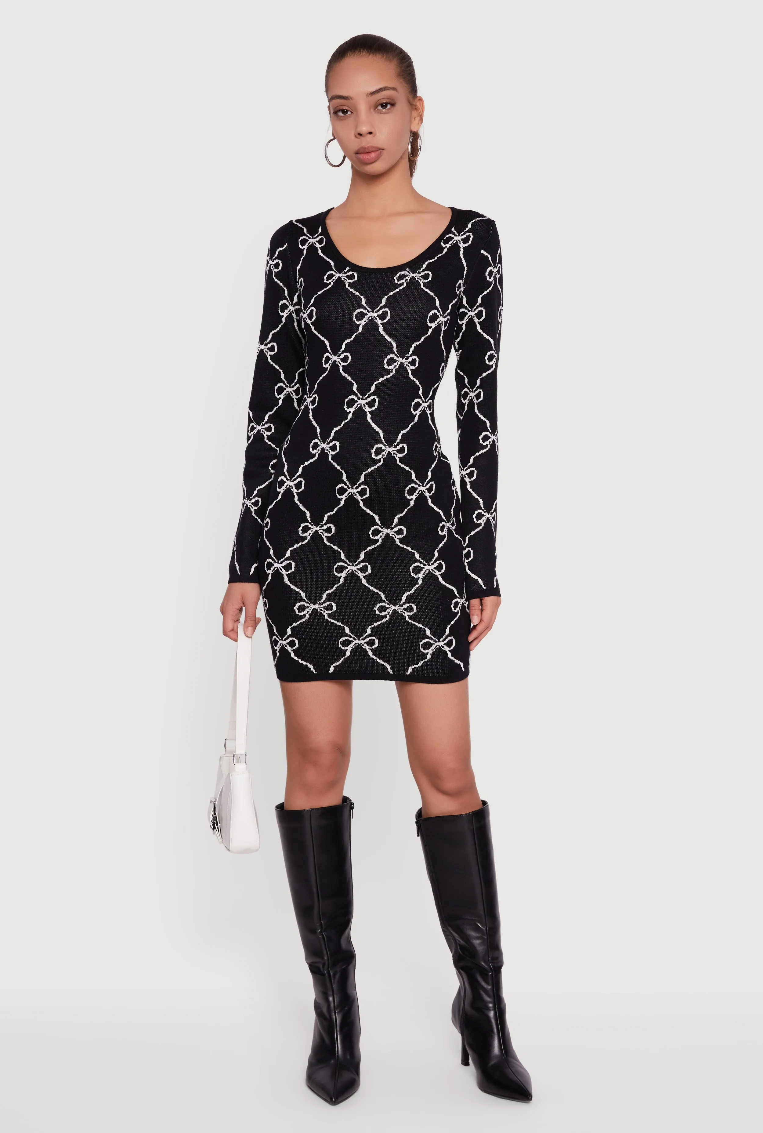Long Sleeve Scoop Neck Printed Pattern Sweater Dress sold by Rainbow