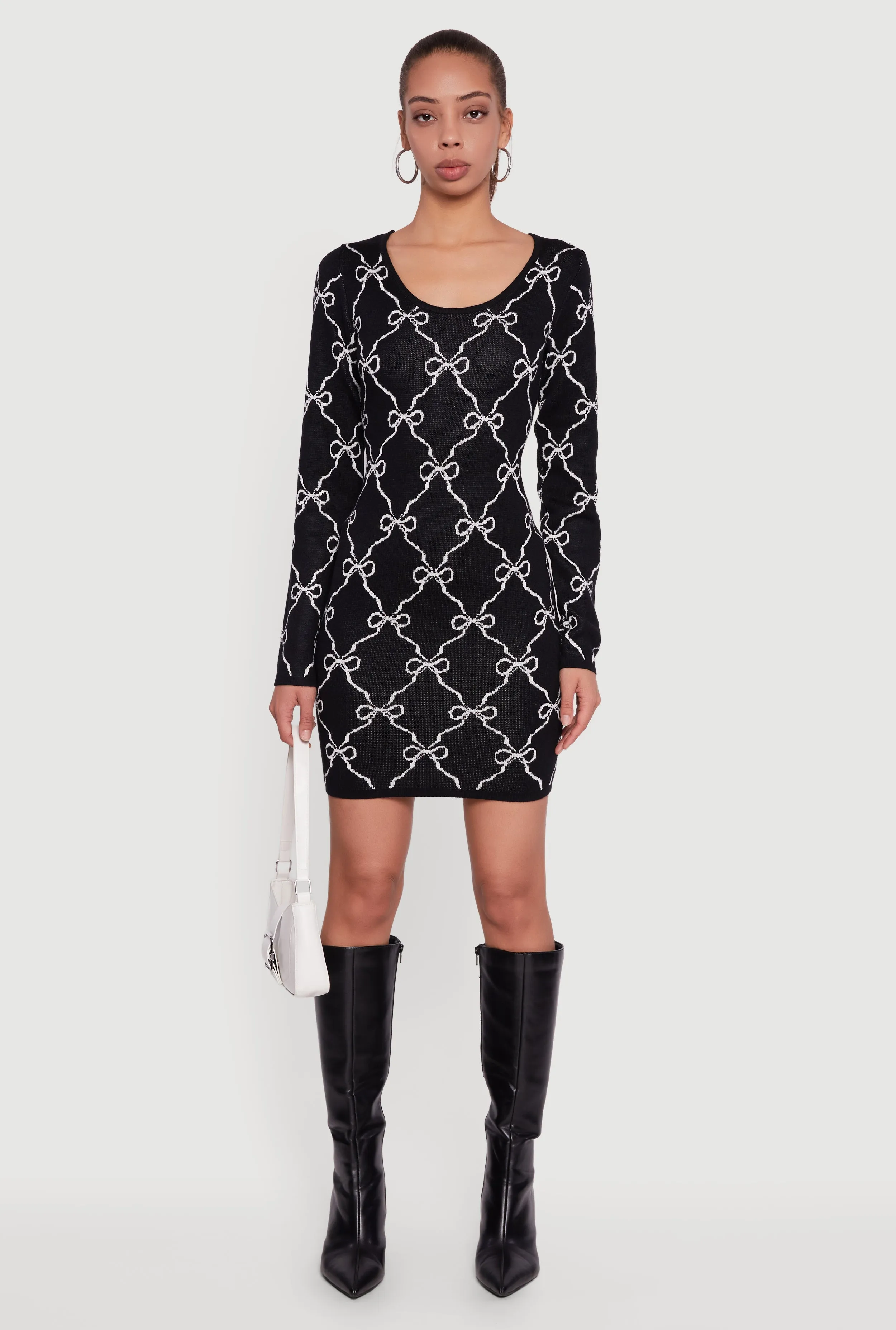 Long Sleeve Scoop Neck Printed Pattern Sweater Dress sold by Rainbow product image thumbnail 2