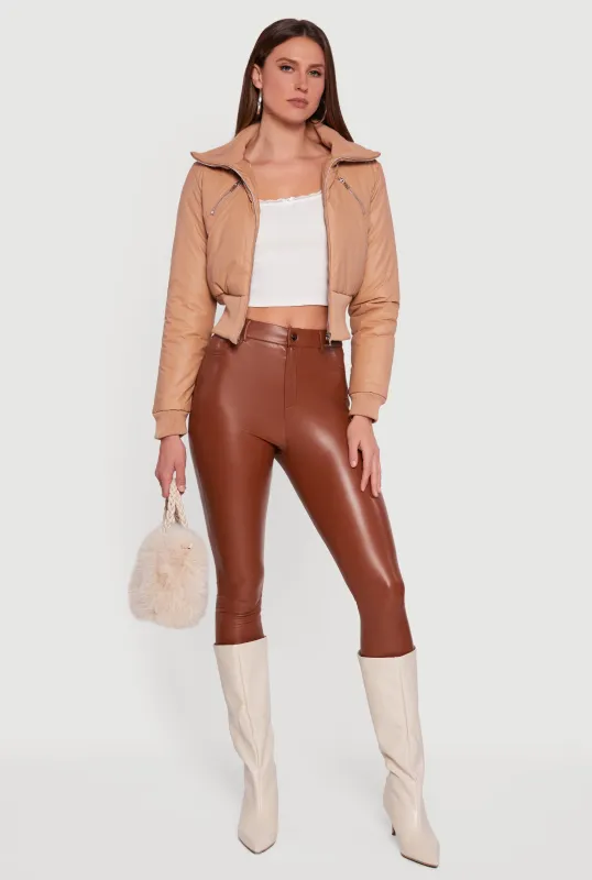 Faux Leather Insulated Cropped Bomber Jacket sold by Rainbow