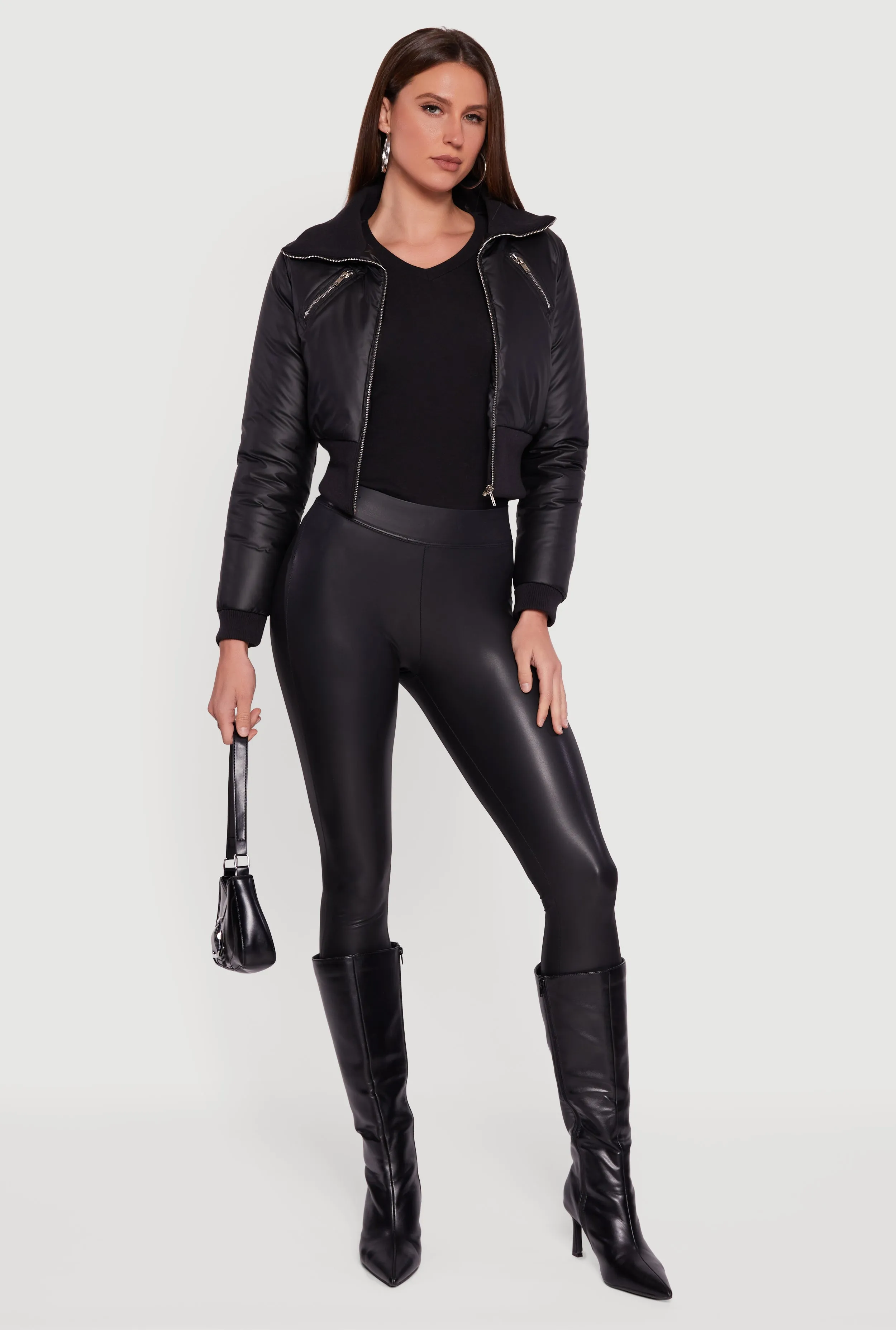 Faux Leather Insulated Cropped Bomber Jacket sold by Rainbow