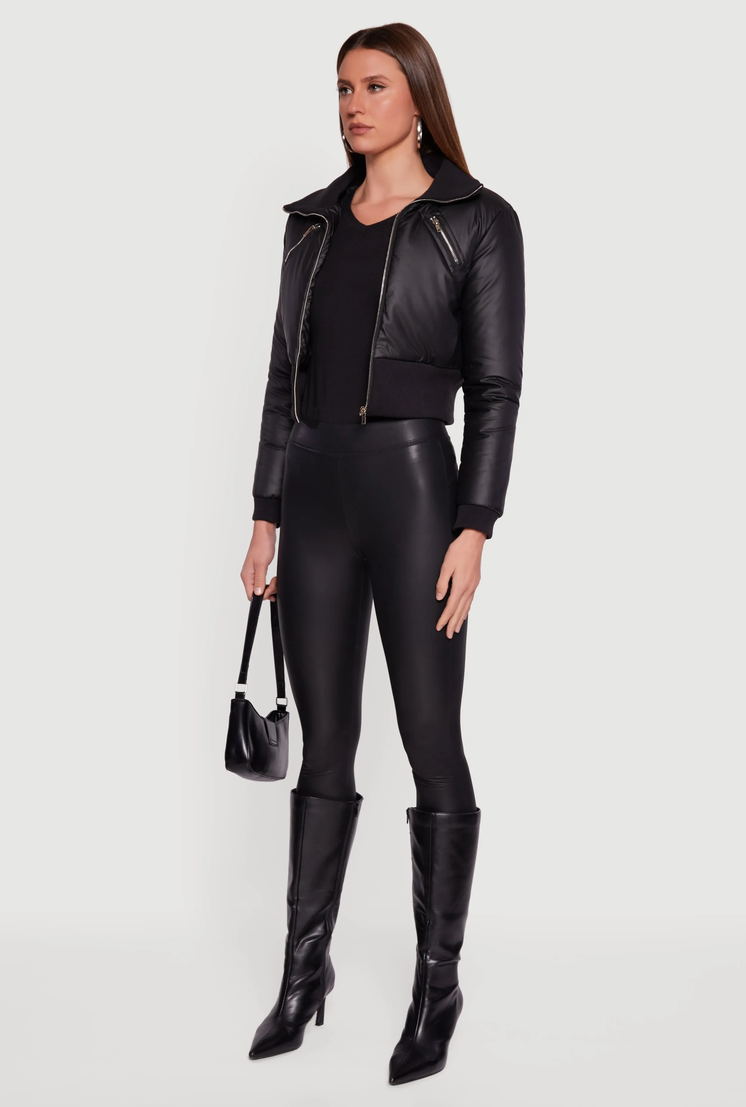 Faux Leather Insulated Cropped Bomber Jacket sold by Rainbow product image thumbnail 5