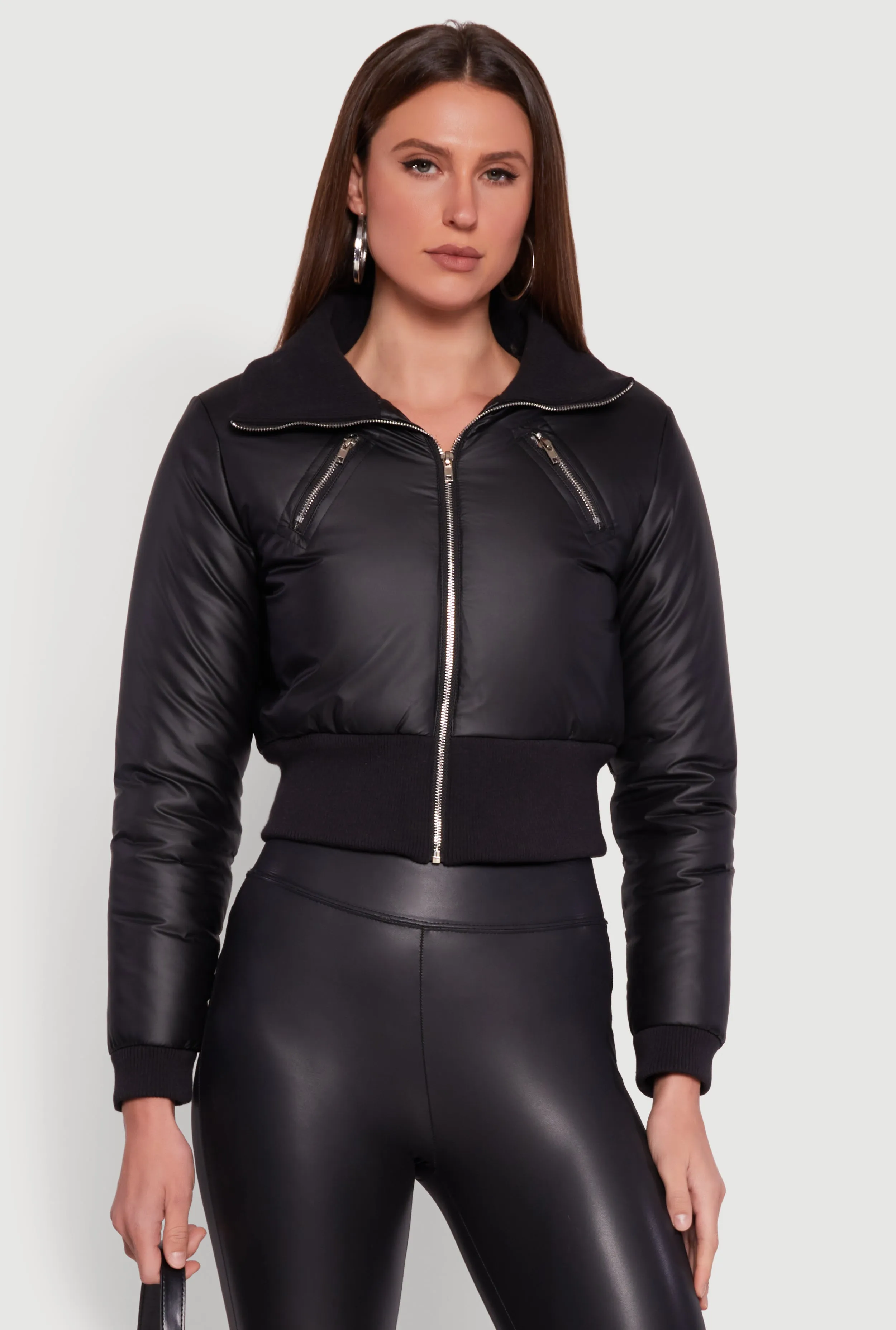Faux Leather Insulated Cropped Bomber Jacket sold by Rainbow product image thumbnail 2