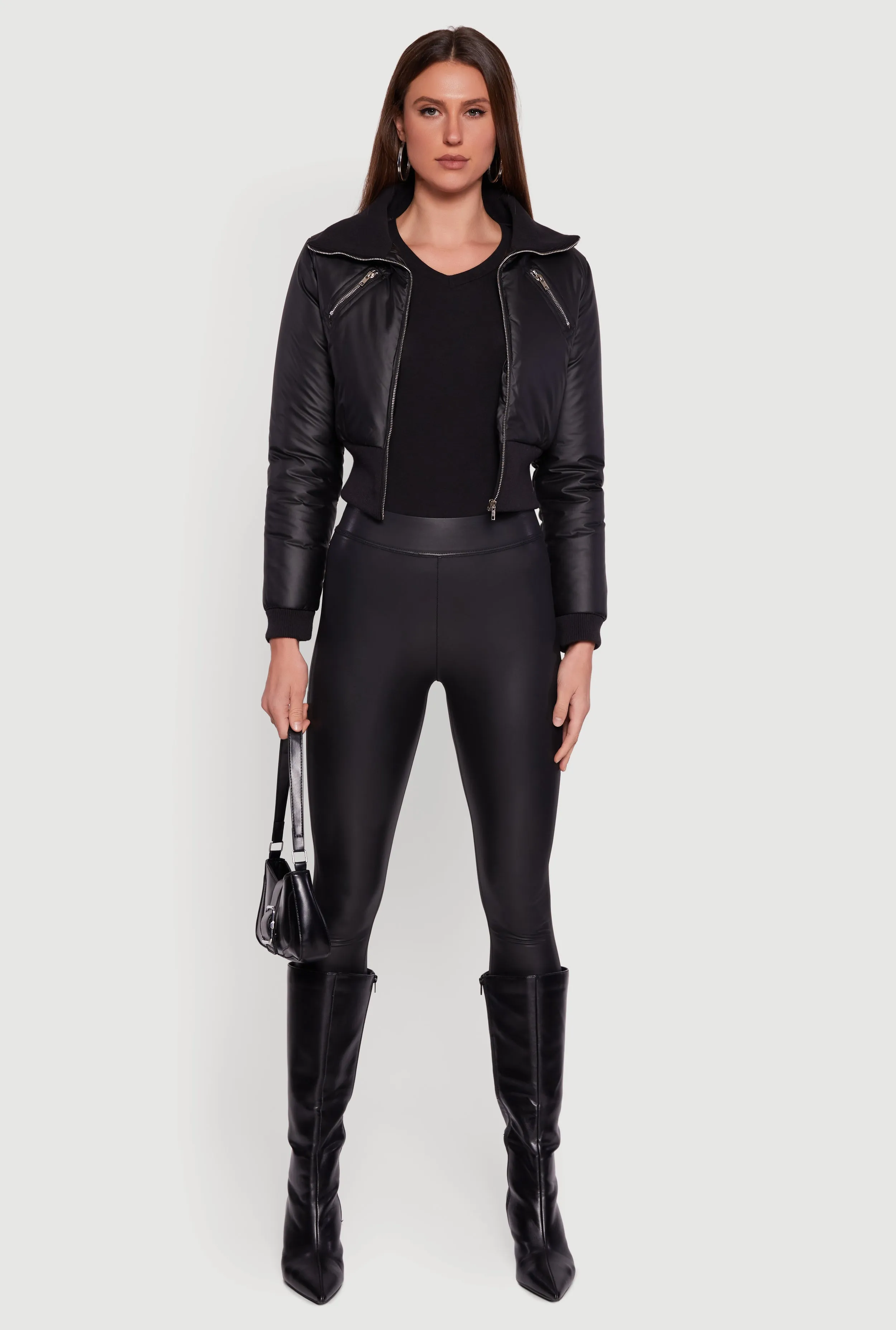 Faux Leather Insulated Cropped Bomber Jacket sold by Rainbow product image thumbnail 3