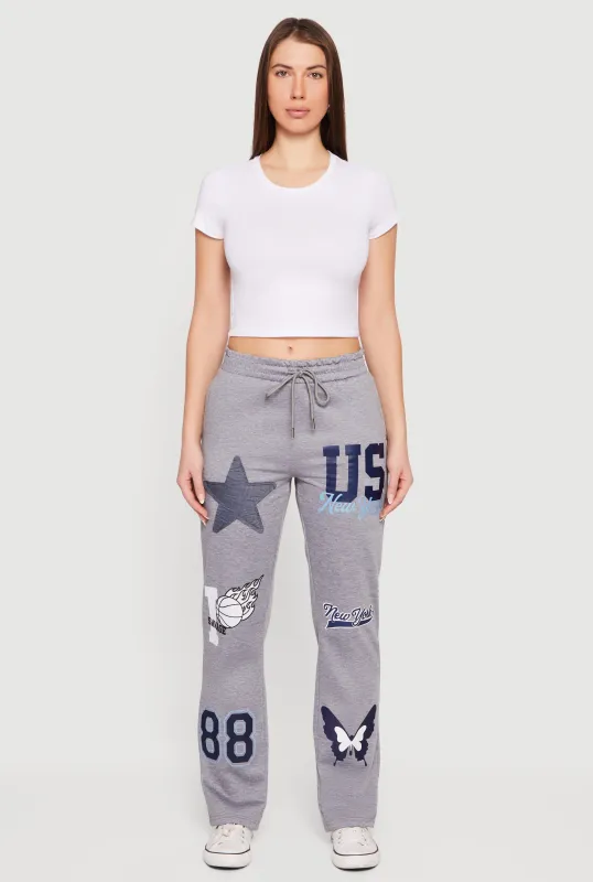 Mid Rise Assorted Patch Graphic Sweatpants sold by Rainbow