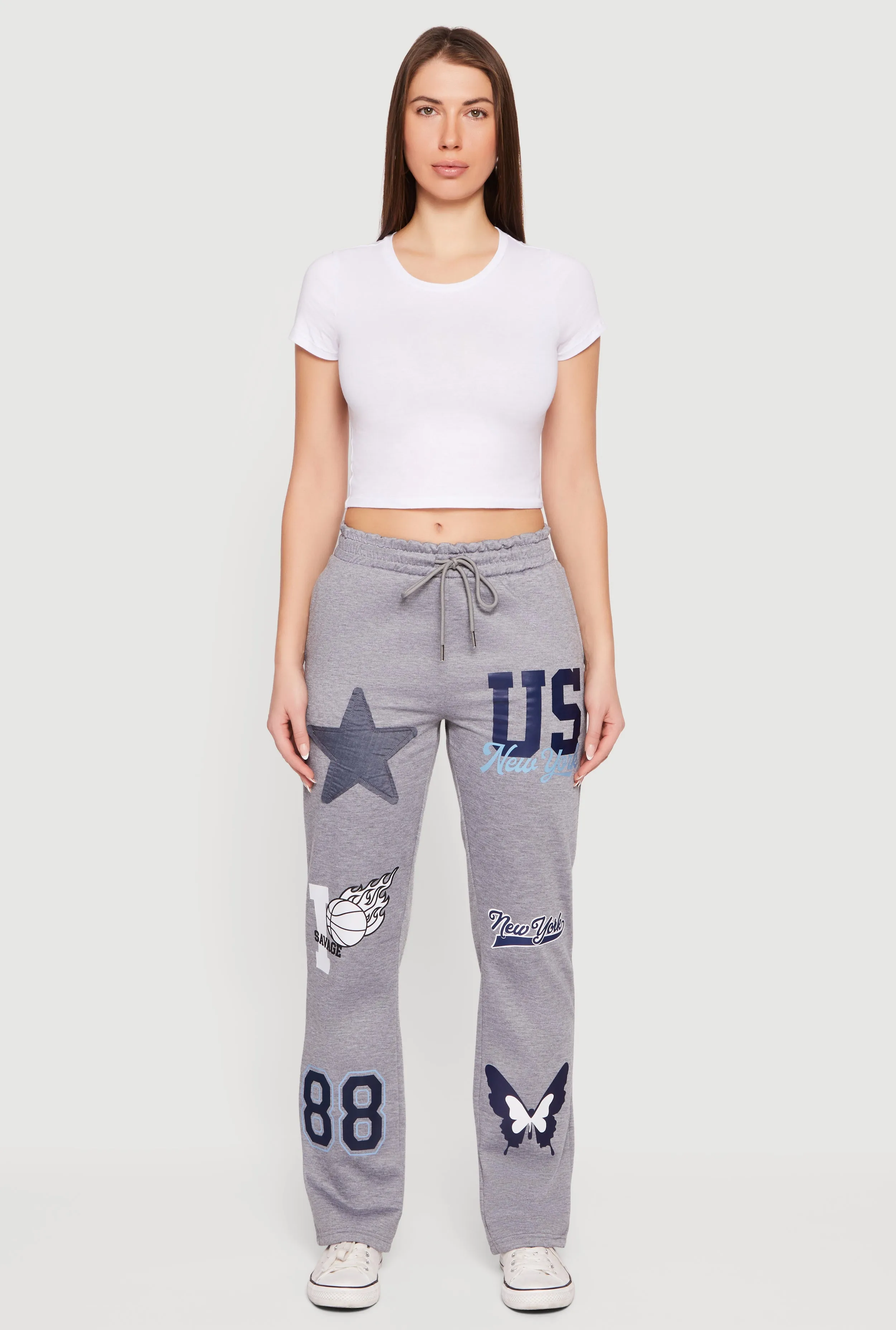 Mid Rise Assorted Patch Graphic Sweatpants sold by Rainbow
