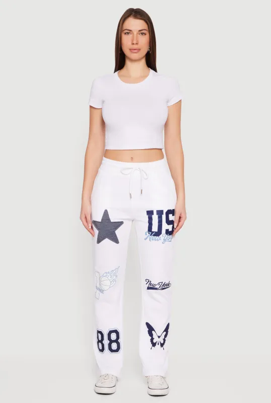 Mid Rise Assorted Patch Graphic Sweatpants sold by Rainbow