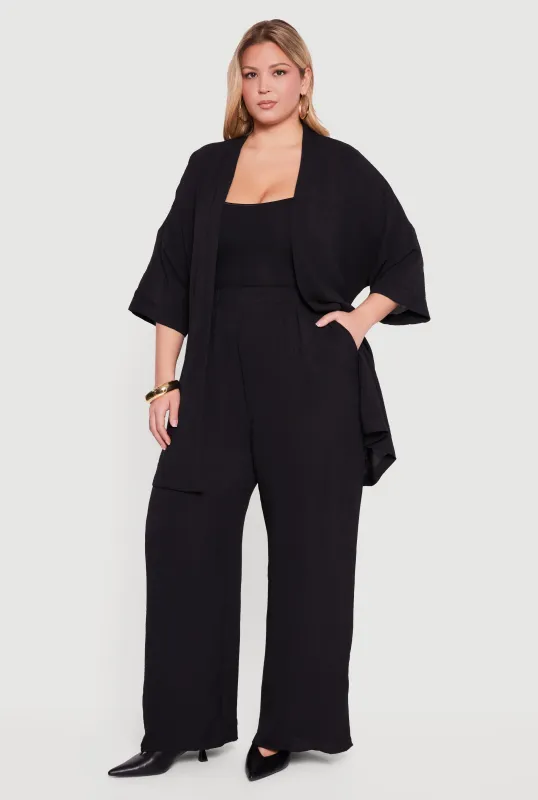 Plus Size High Waisted Wide Leg Crepe Knit Casual Pants sold by Rainbow