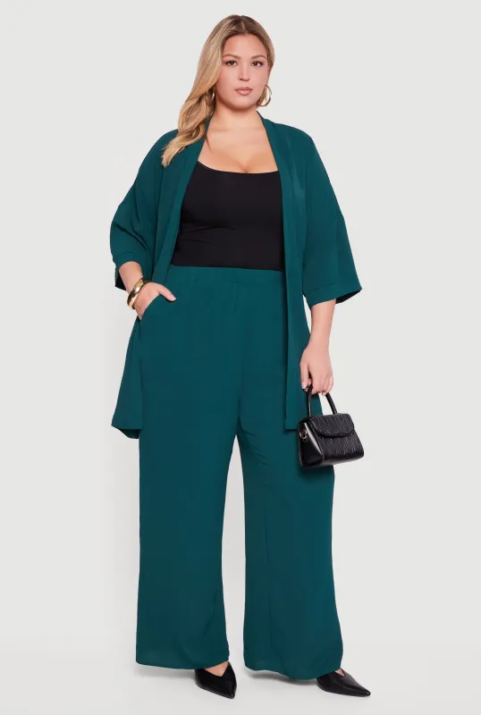Plus Size High Waisted Wide Leg Crepe Knit Casual Pants sold by Rainbow