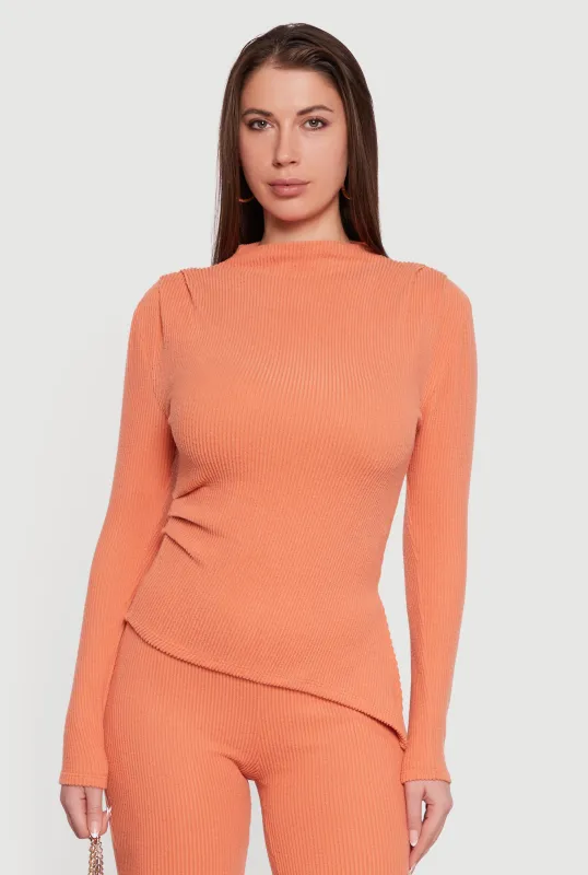 Brushed Rib Knit Asymmetrical Hem Blouse sold by Rainbow