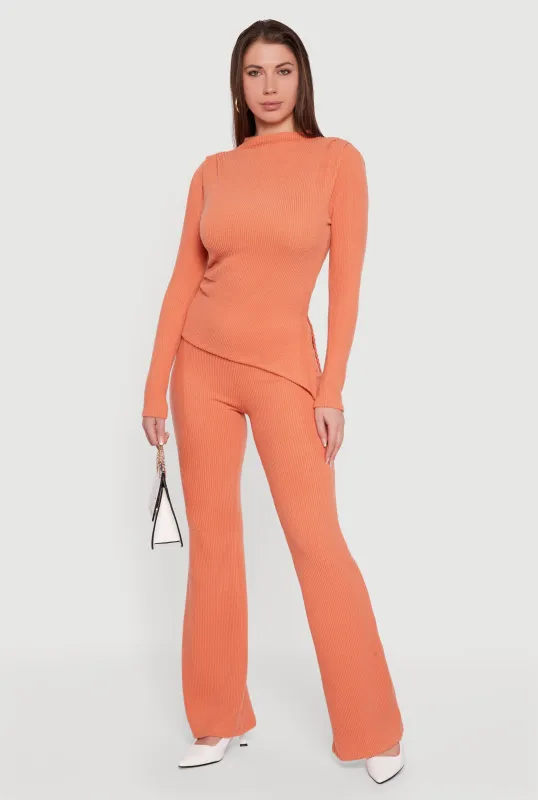 Brushed Rib Knit Pull On Flare Pants sold by Rainbow