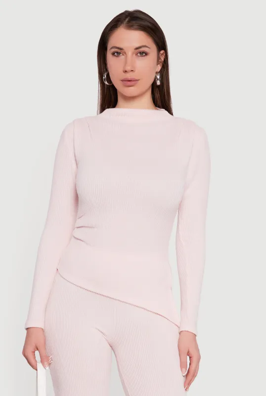 Brushed Rib Knit Asymmetrical Hem Blouse sold by Rainbow