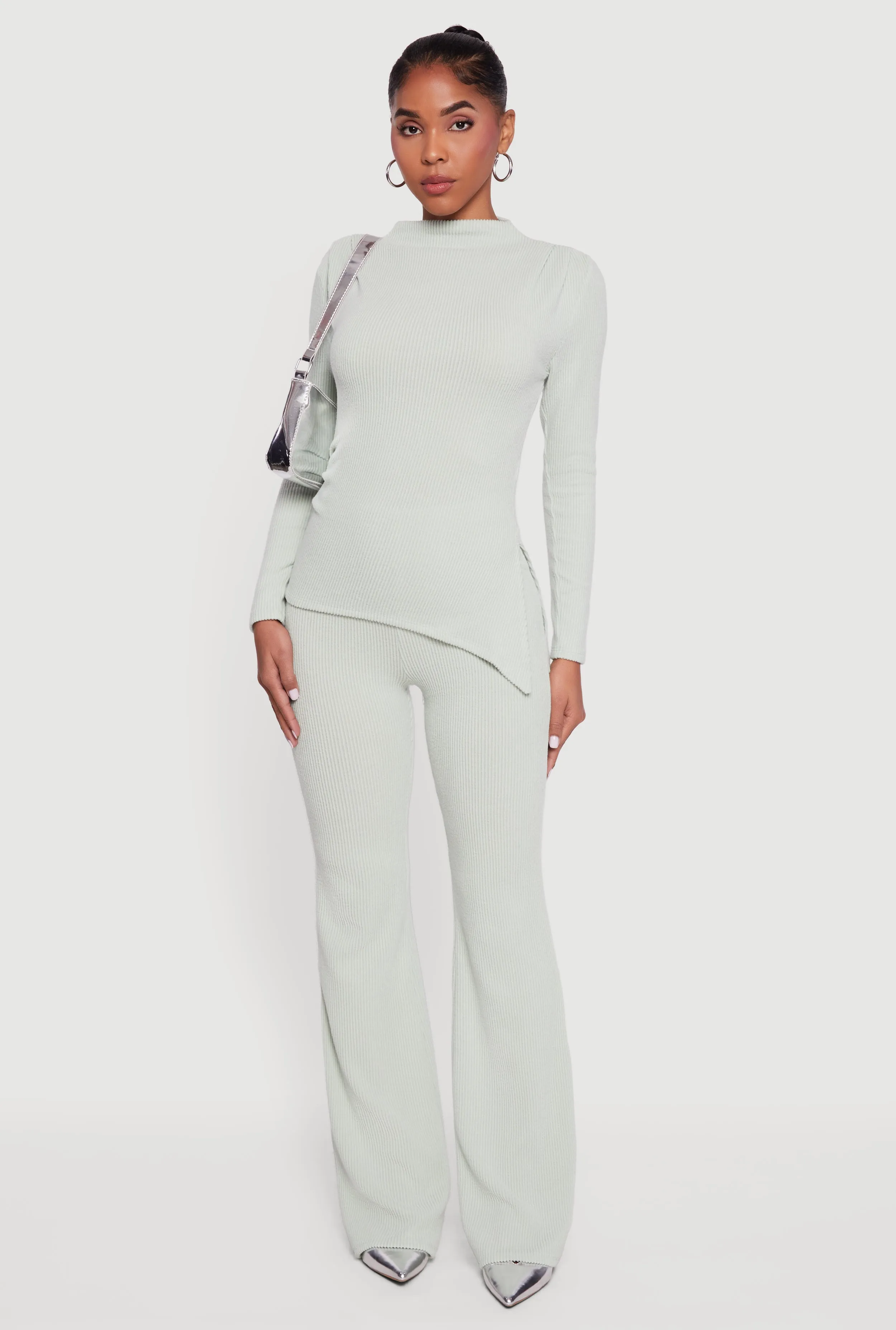 Brushed Rib Knit Asymmetrical Hem Blouse sold by Rainbow product image thumbnail 2