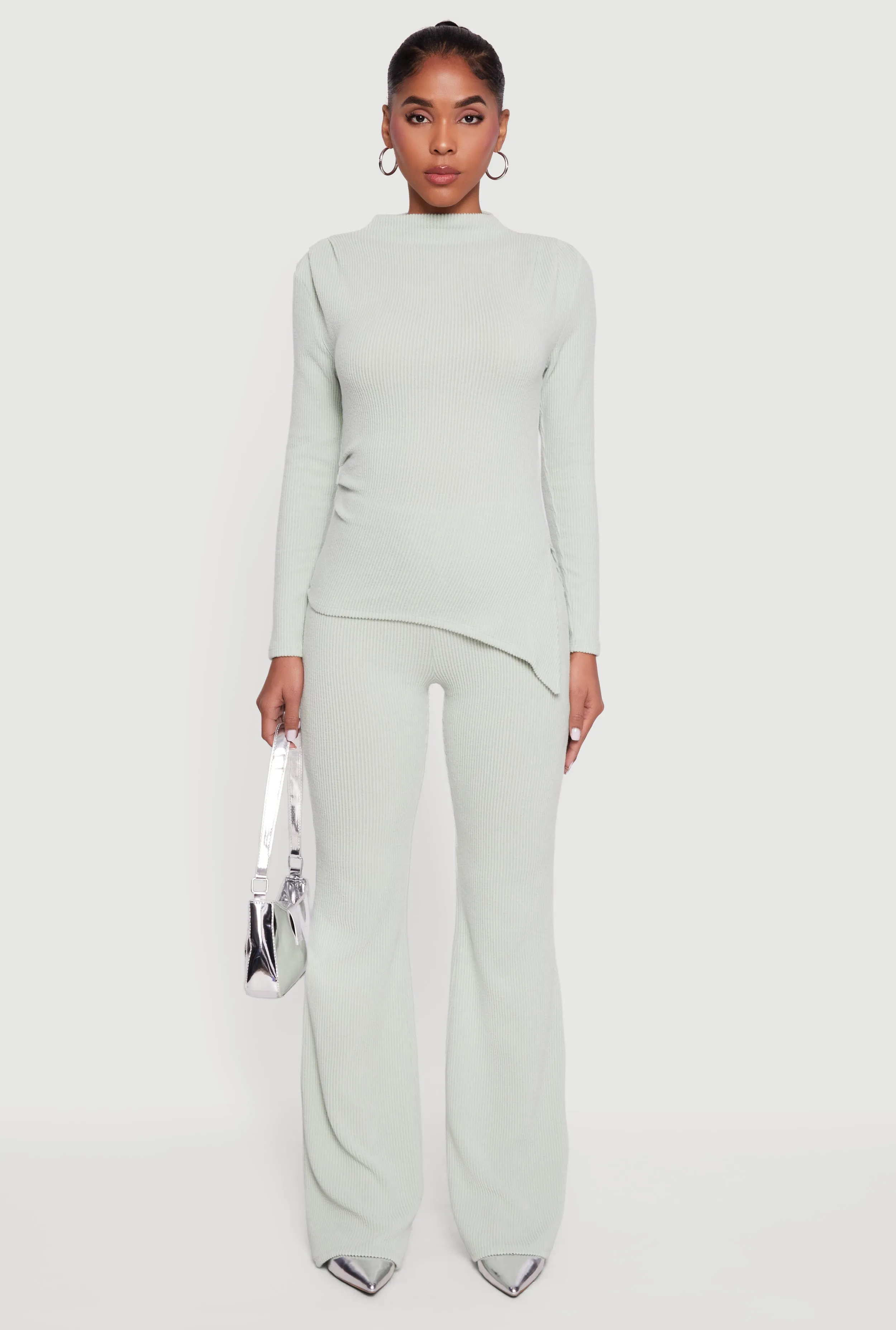 Brushed Rib Knit Asymmetrical Hem Blouse sold by Rainbow product image thumbnail 3