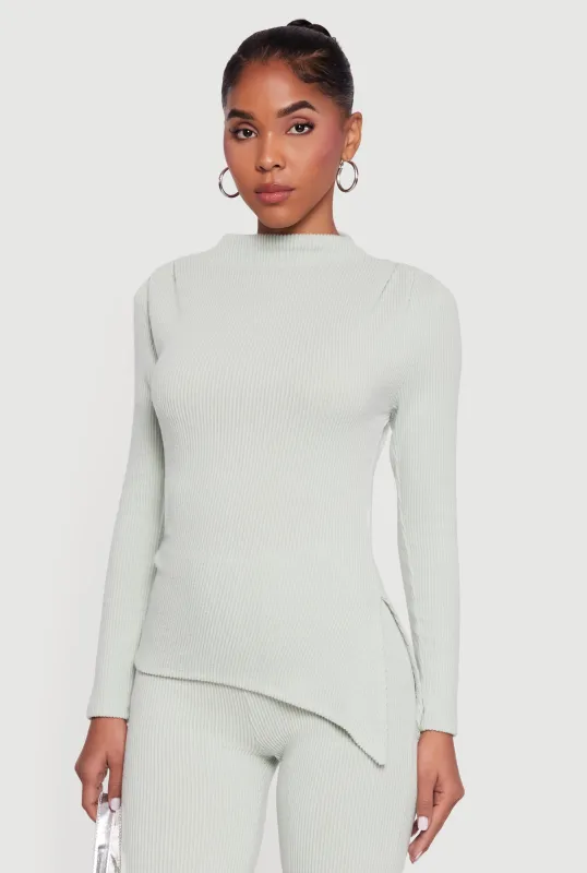 Brushed Rib Knit Asymmetrical Hem Blouse sold by Rainbow