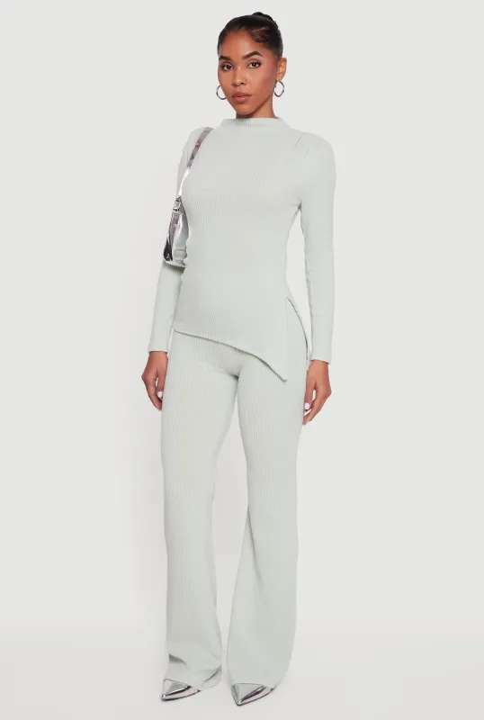 Brushed Rib Knit Pull On Flare Pants sold by Rainbow