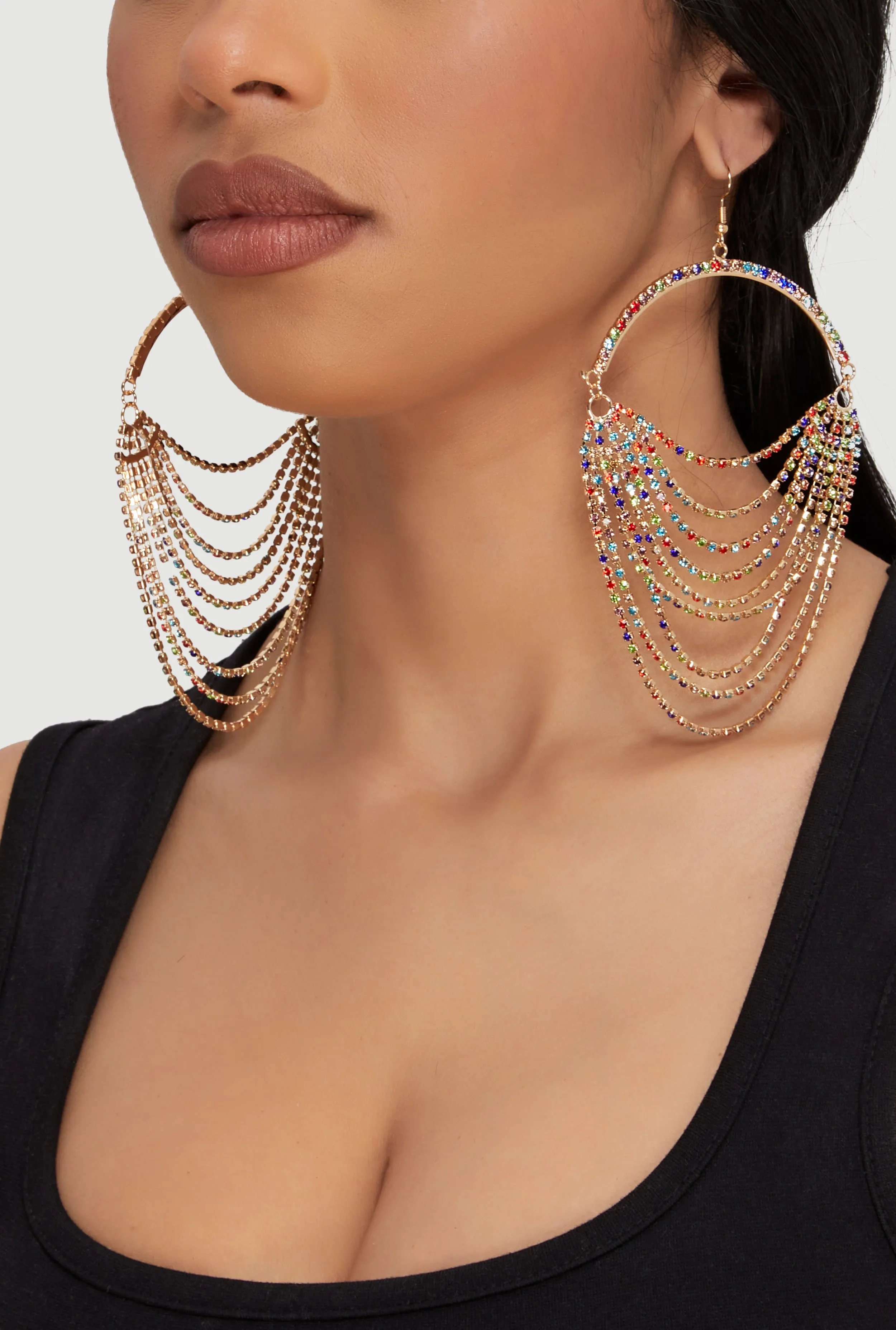 Layered Rhinestone Drop Earrings sold by Rainbow product image thumbnail 2