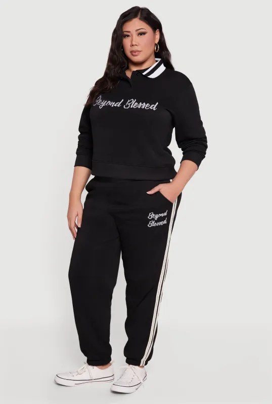 Plus Size Embroidered Beyond Blessed Graphic Sweatpants sold by Rainbow