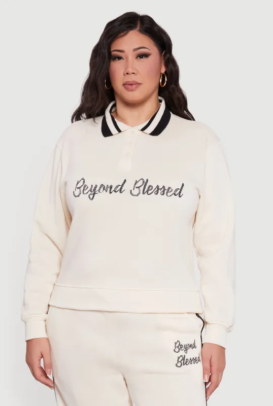 Plus Size Embroidered Beyond Blessed Graphic Sweatshirt sold by Rainbow
