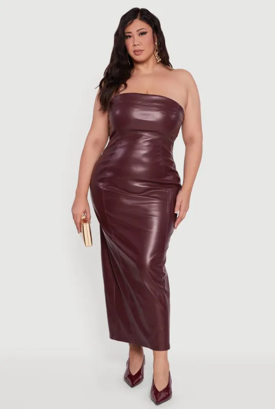 Plus Size Strapless Faux Leather Maxi Dress sold by Rainbow
