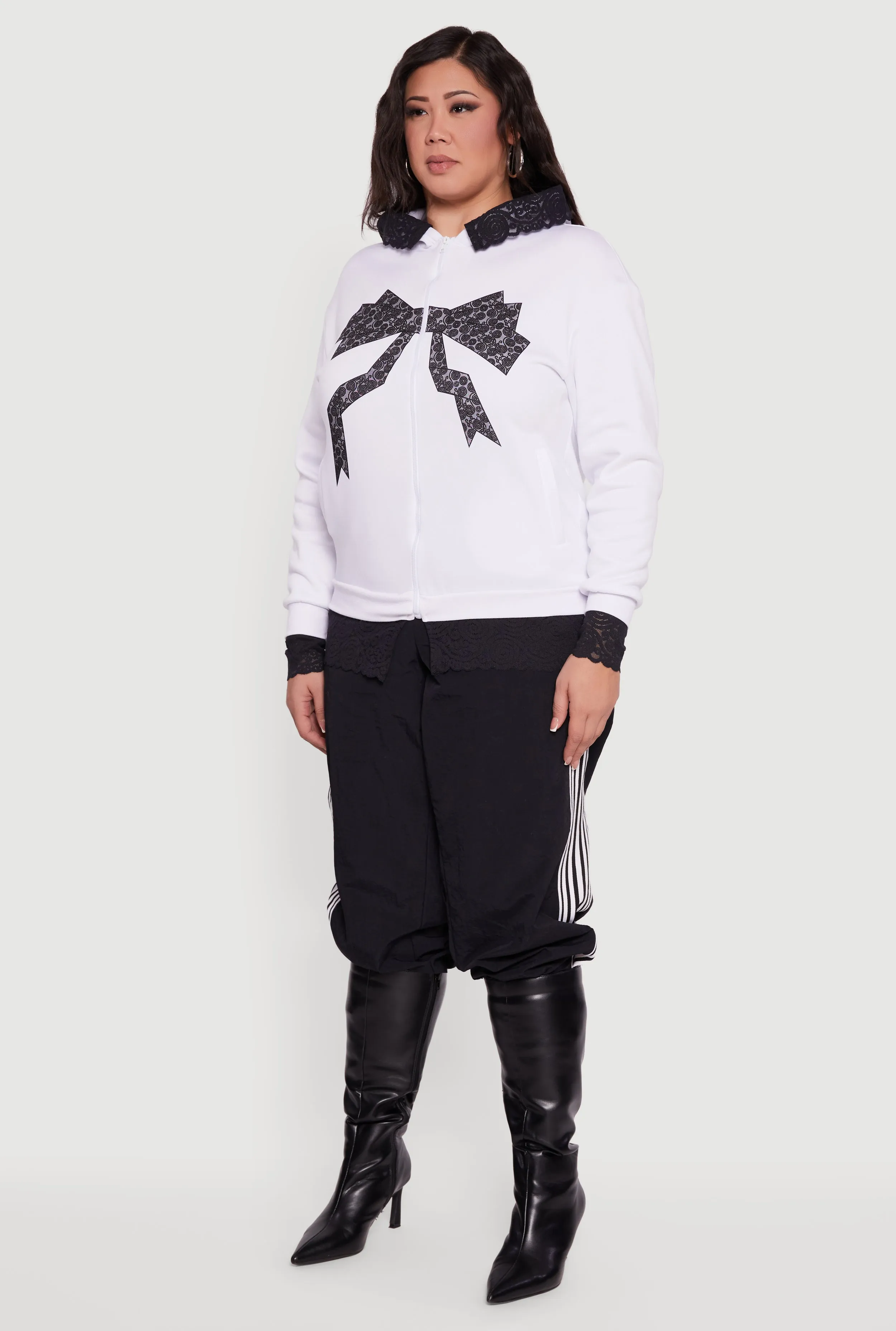 Plus Size Bow Graphic Lace Trim Hooded Sweatshirt sold by Rainbow product image thumbnail 5
