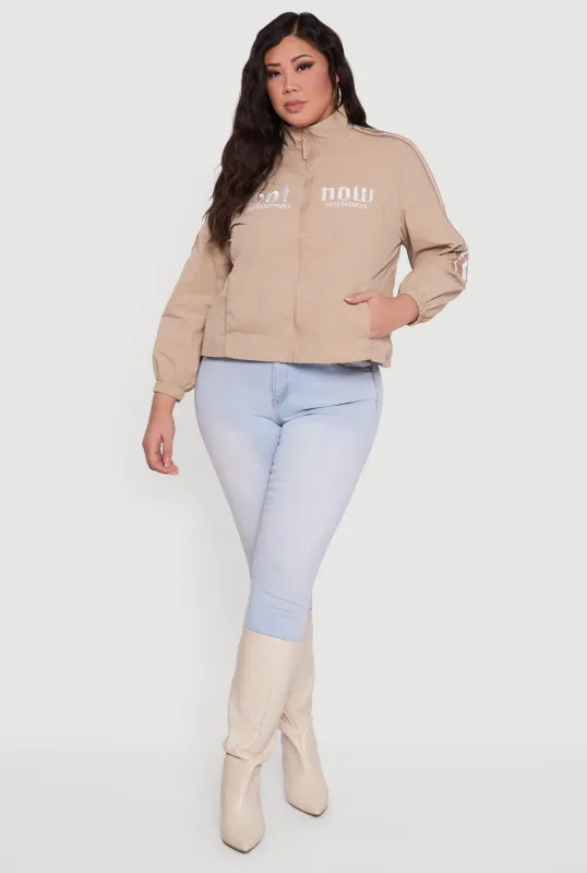 Plus Size Not Now Embroidered Windbreaker sold by Rainbow