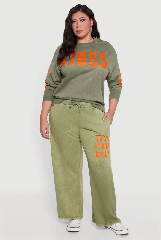Plus Size Acid Wash Good Vibes Only Graphic Sweatpants sold by Rainbow
