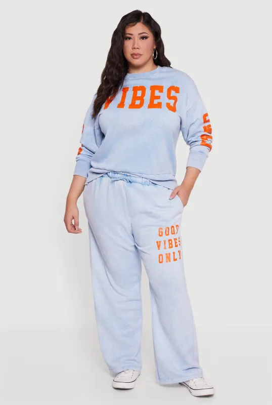 Plus Size Acid Wash Good Vibes Only Graphic Sweatpants sold by Rainbow
