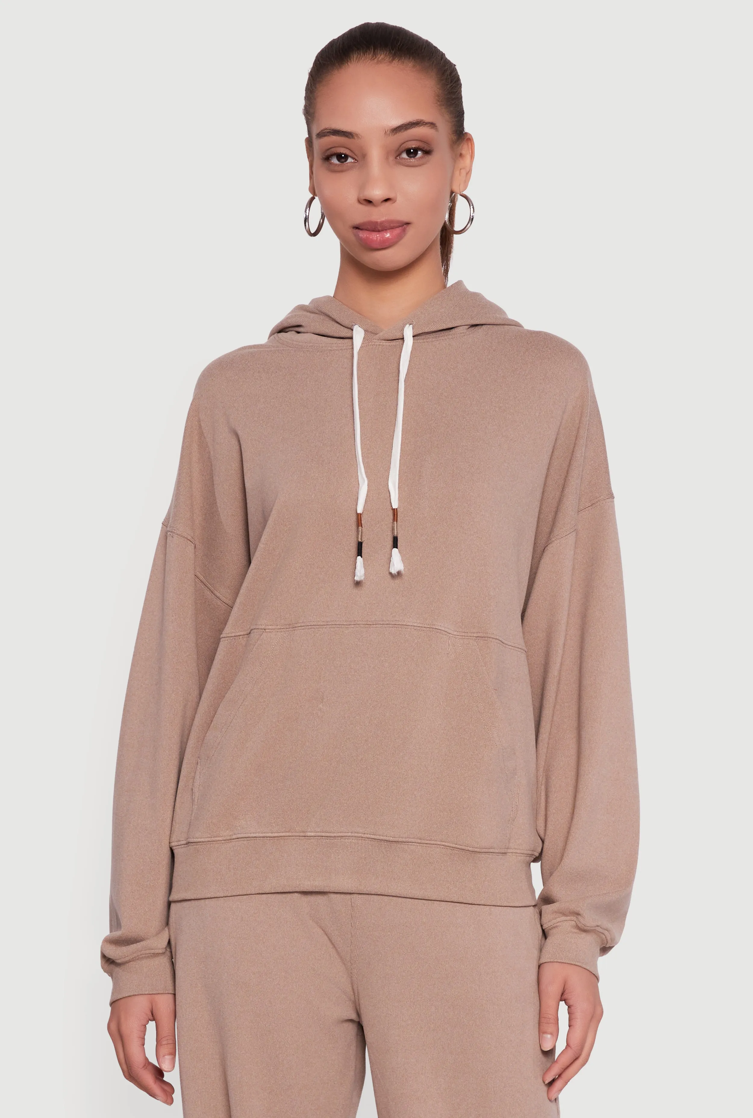 Soft Rib Knit Kangaroo Pocket Pullover Hoodie sold by Rainbow product image thumbnail 2