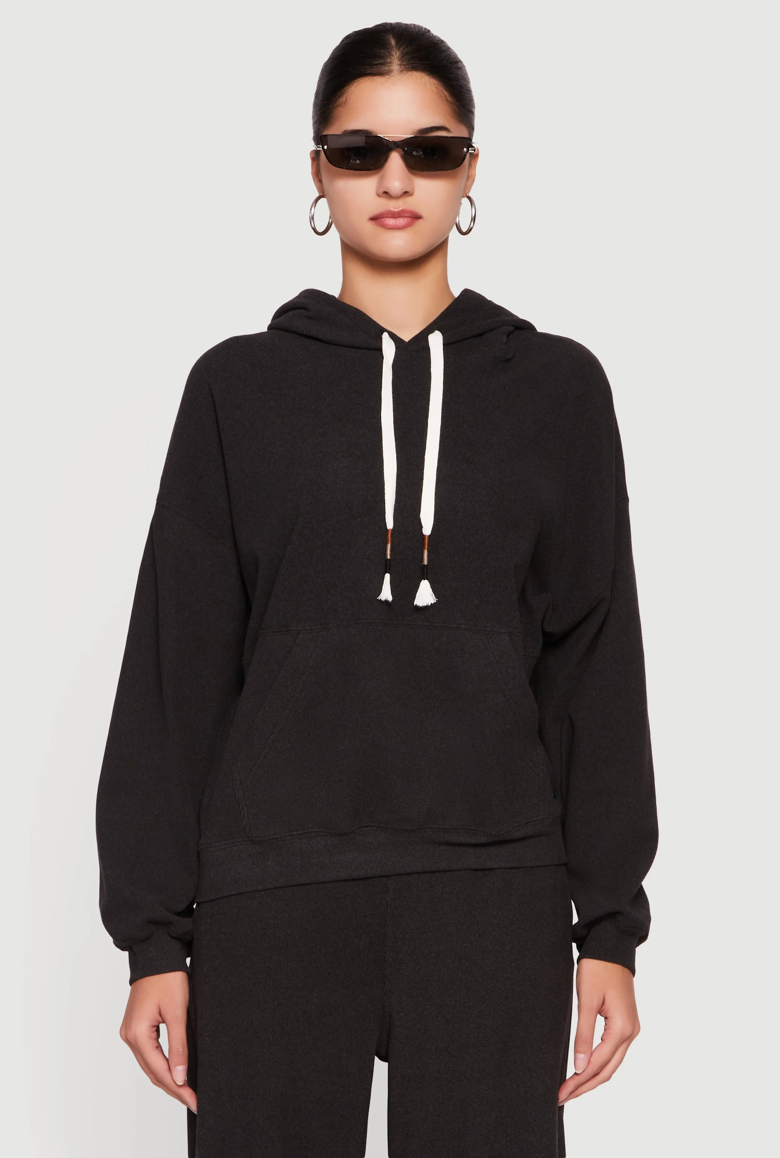 Soft Rib Knit Kangaroo Pocket Pullover Hoodie sold by Rainbow