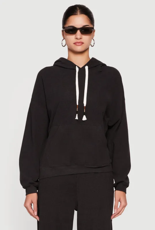 Soft Rib Knit Kangaroo Pocket Pullover Hoodie sold by Rainbow