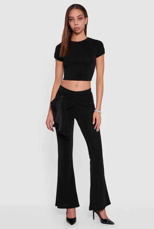Lurex Tie Front Flare Leg Pants sold by Rainbow