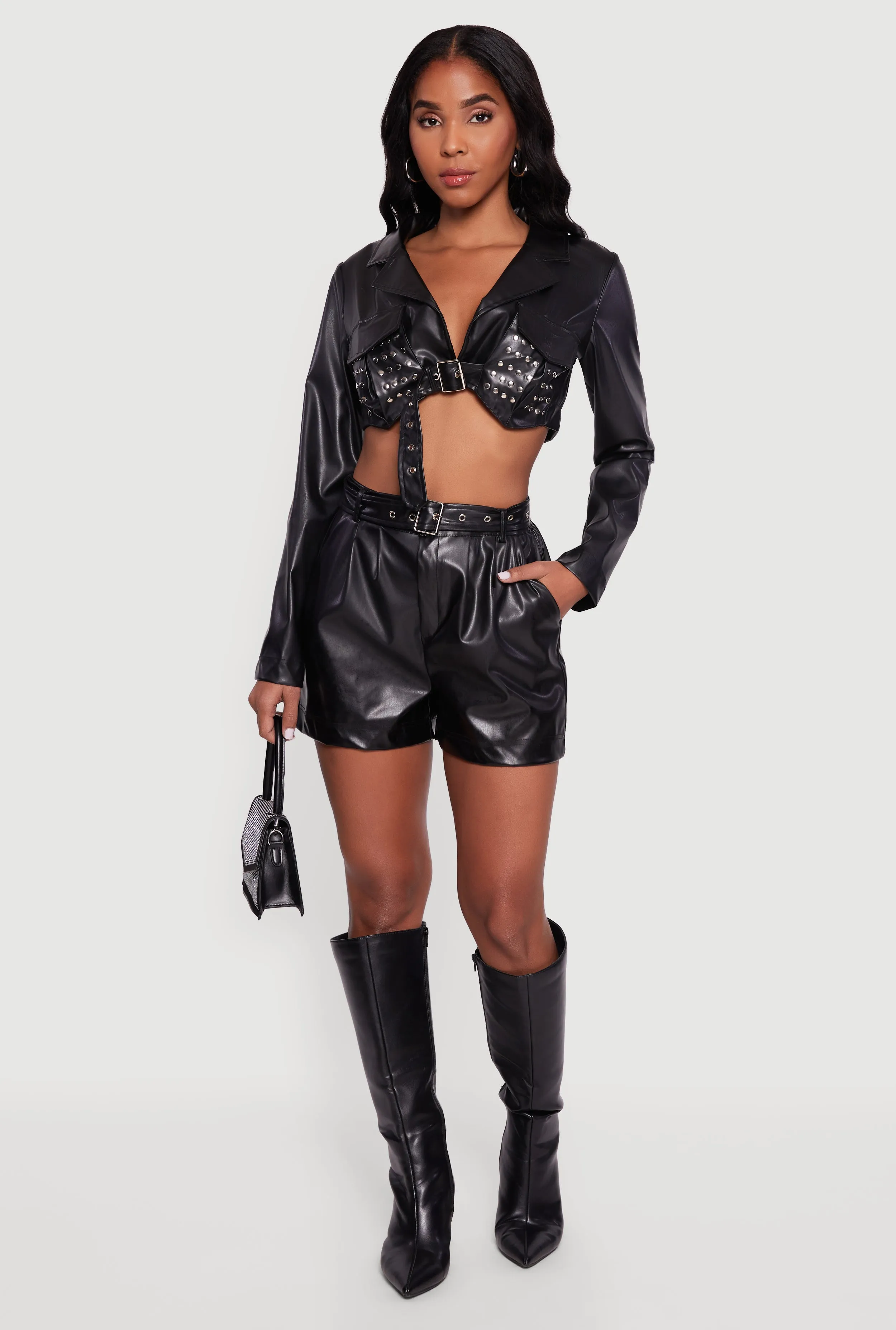 Belted Faux Leather High Waisted Pleated Shorts sold by Rainbow