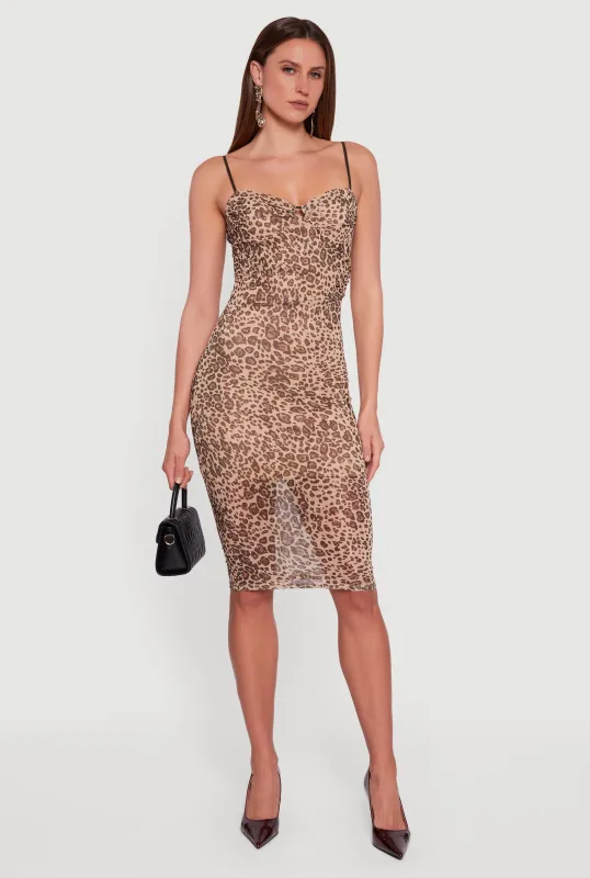 Leopard Print Sleeveless Bustier Bodycon Midi Dress sold by Rainbow