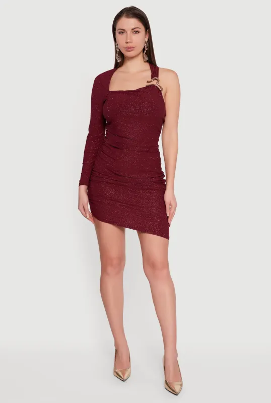 Glitter One Shoulder Halter Dress with Metallic Detail sold by Rainbow