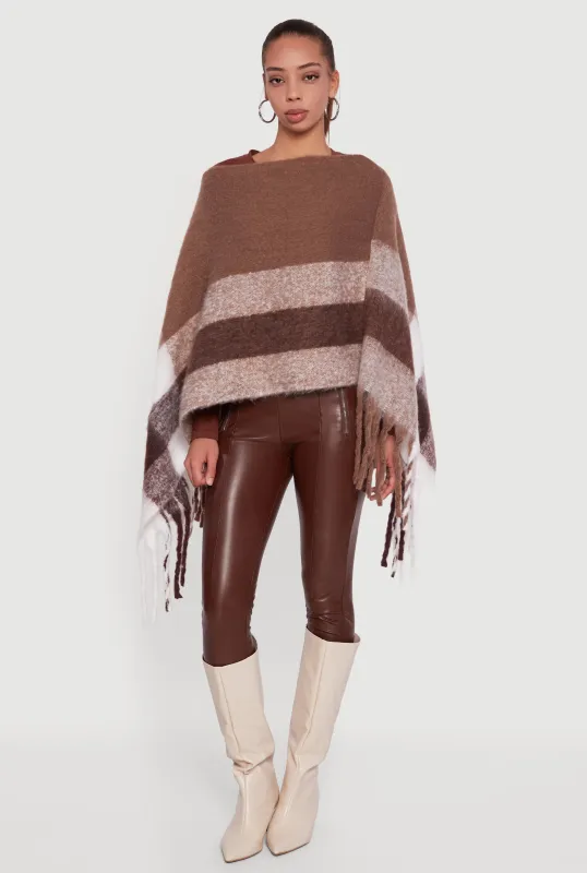 Color Block Plaid Boucle Fringe Poncho sold by Rainbow