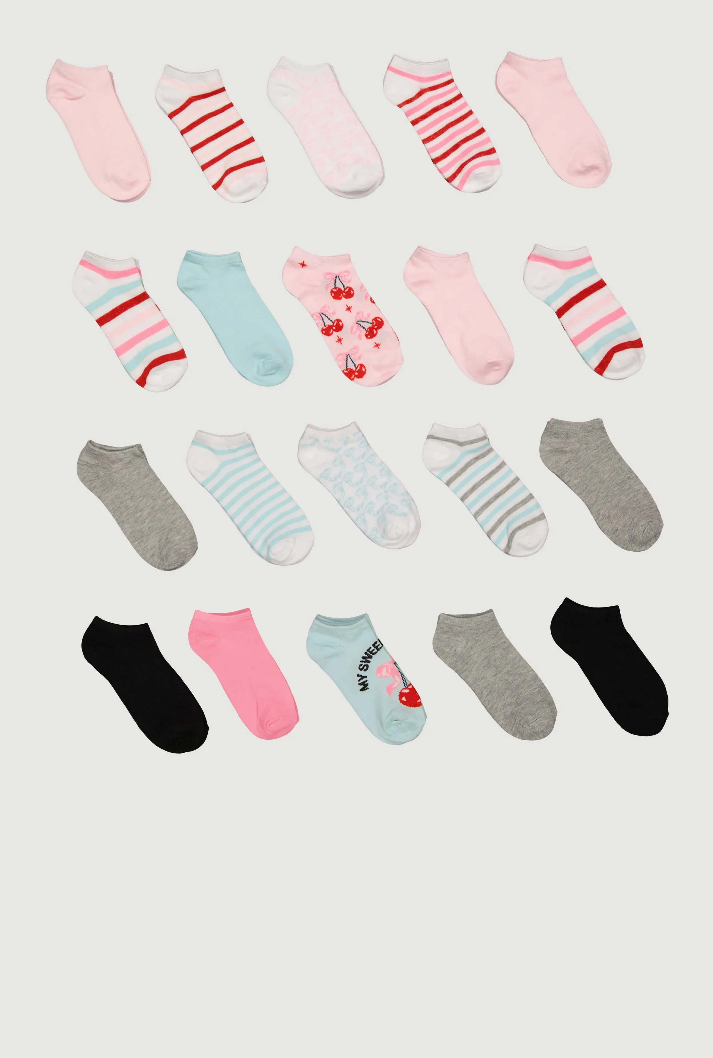 Assorted Patterned No Show Socks 20 Pack Size 9-11 sold by Rainbow product image thumbnail 2