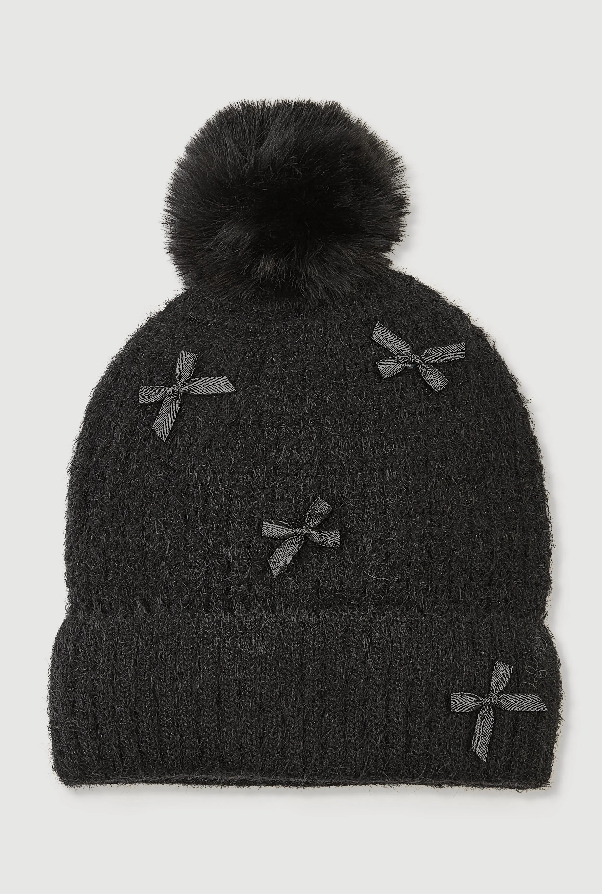 Lurex Eyelash Knit Bow Pom Pom Beanie sold by Rainbow product image thumbnail 2