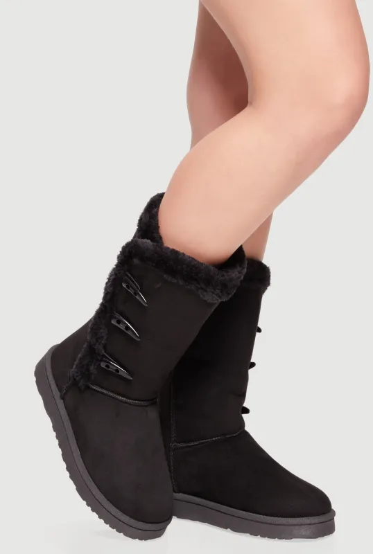 Faux Fur Lined Button Loop Side Mid-Calf Platform Boots sold by Rainbow