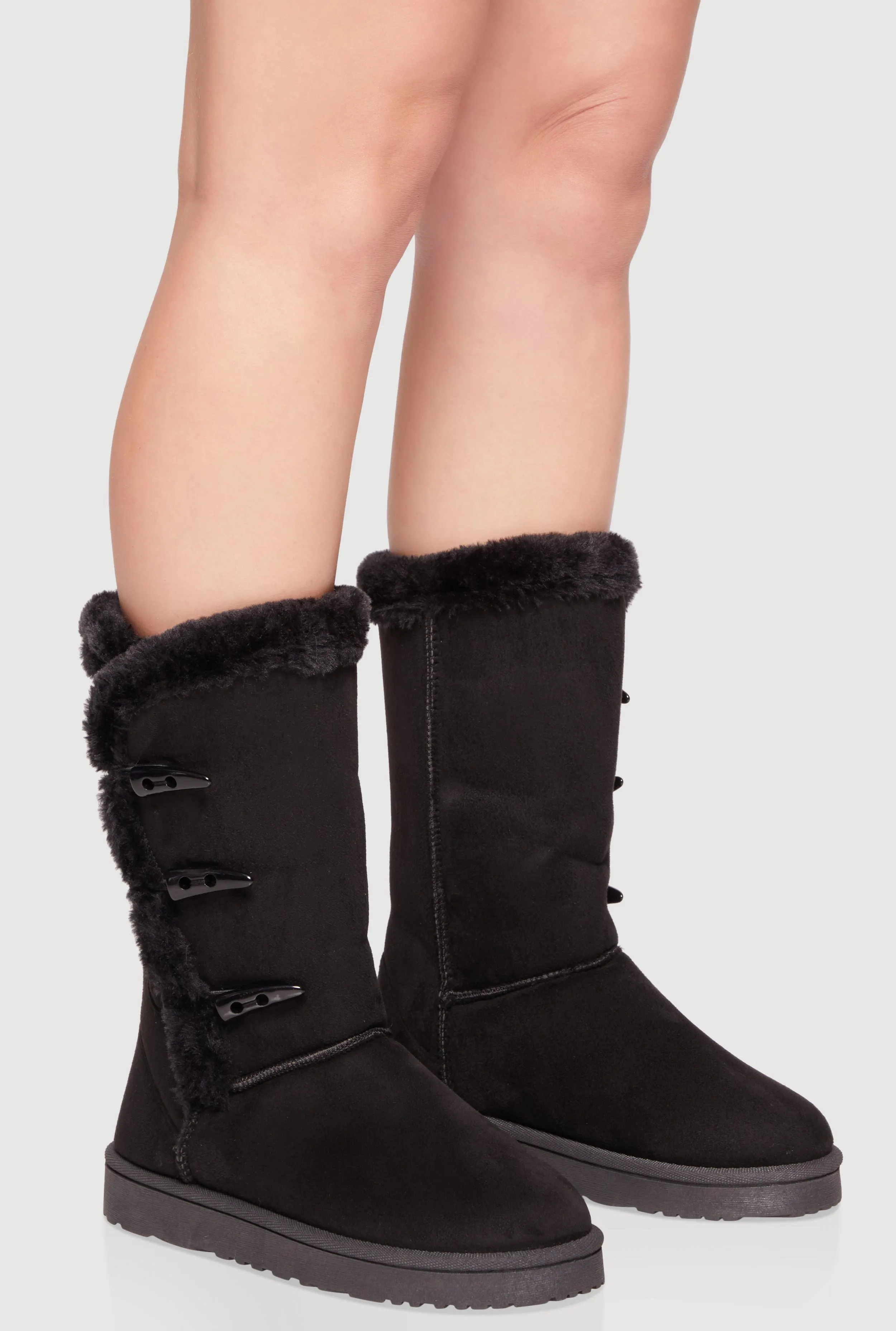 Faux Fur Lined Button Loop Side Mid-Calf Platform Boots sold by Rainbow product image thumbnail 2