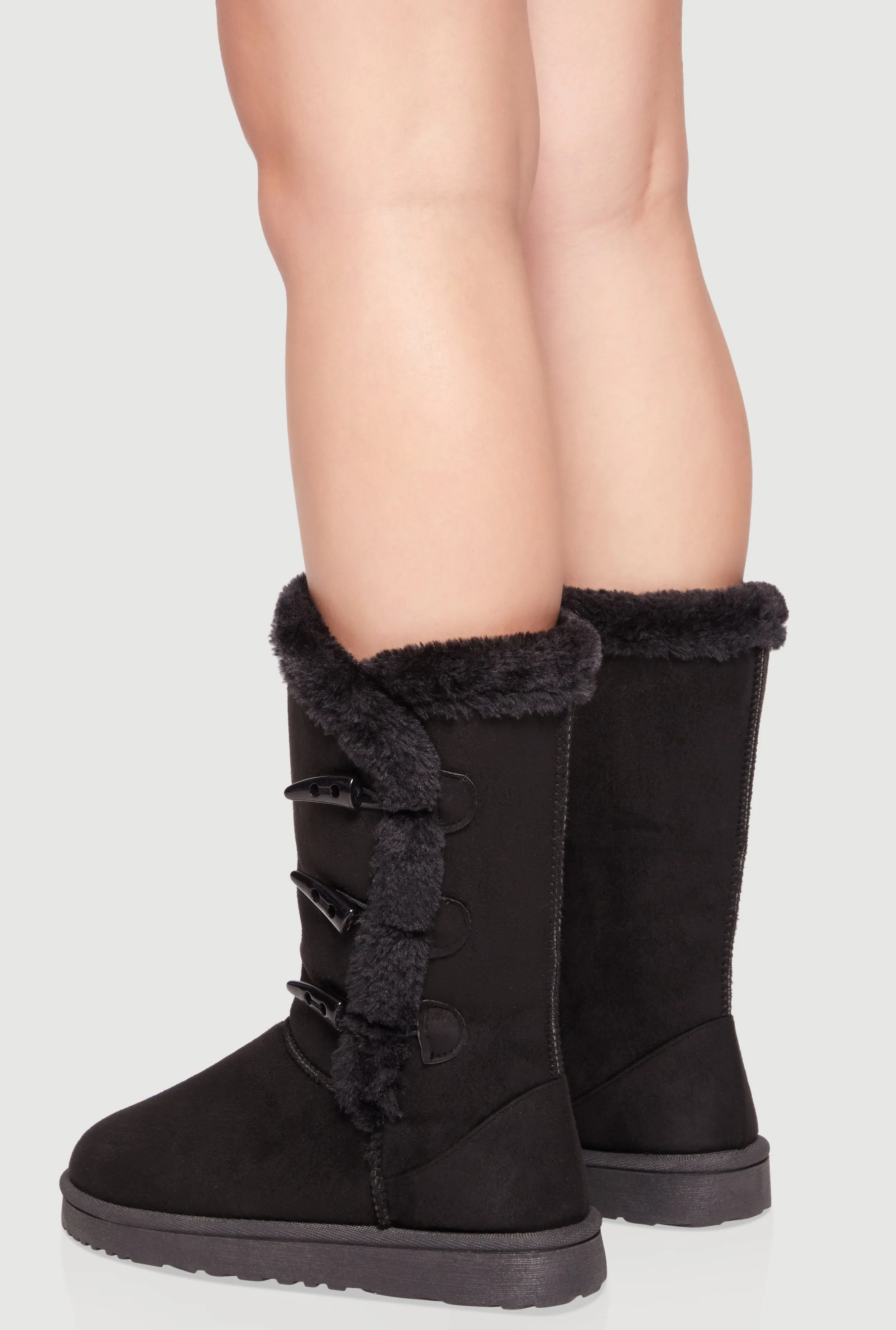 Faux Fur Lined Button Loop Side Mid-Calf Platform Boots sold by Rainbow product image thumbnail 3
