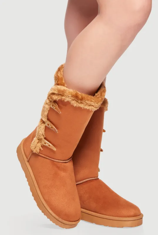 Faux Fur Lined Button Loop Side Mid-Calf Platform Boots sold by Rainbow