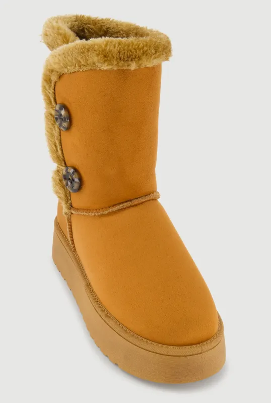 Faux Suede Button Loop Platform Boots sold by Rainbow