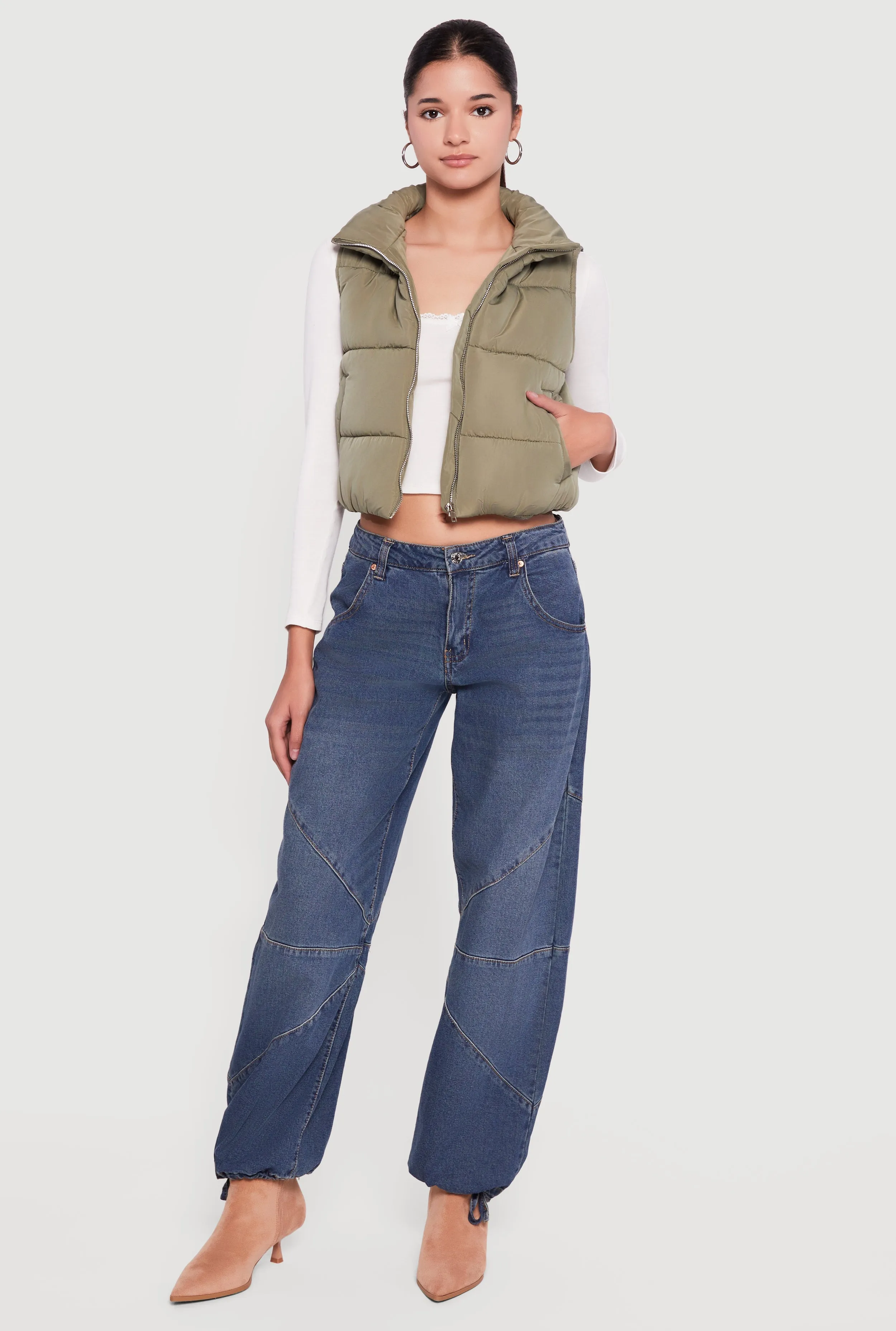 Cropped Mock Neck Puffer Vest sold by Rainbow