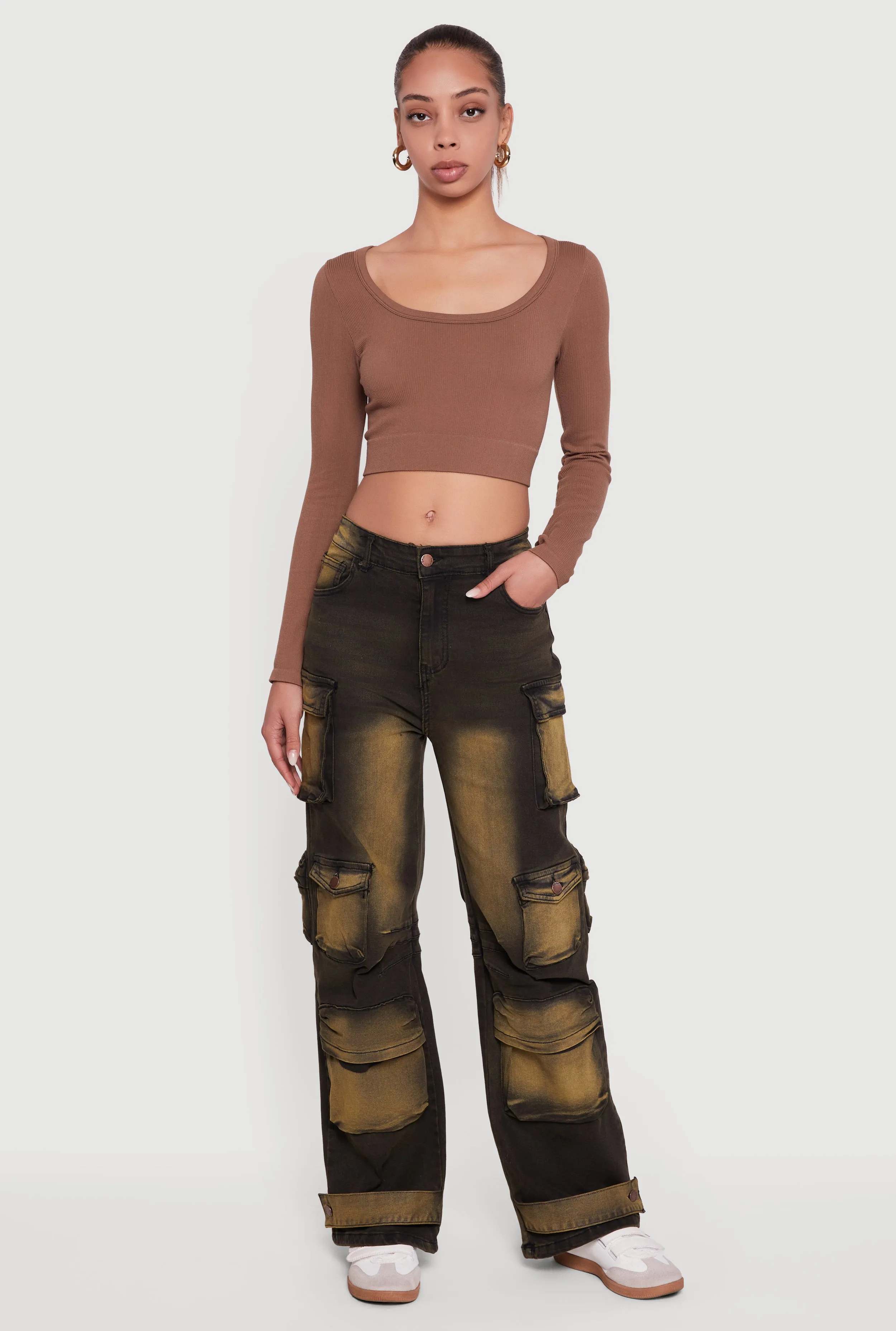 Whiskered Mid Rise Wide Leg Cargo Pocket Jeans sold by Rainbow product image thumbnail 2