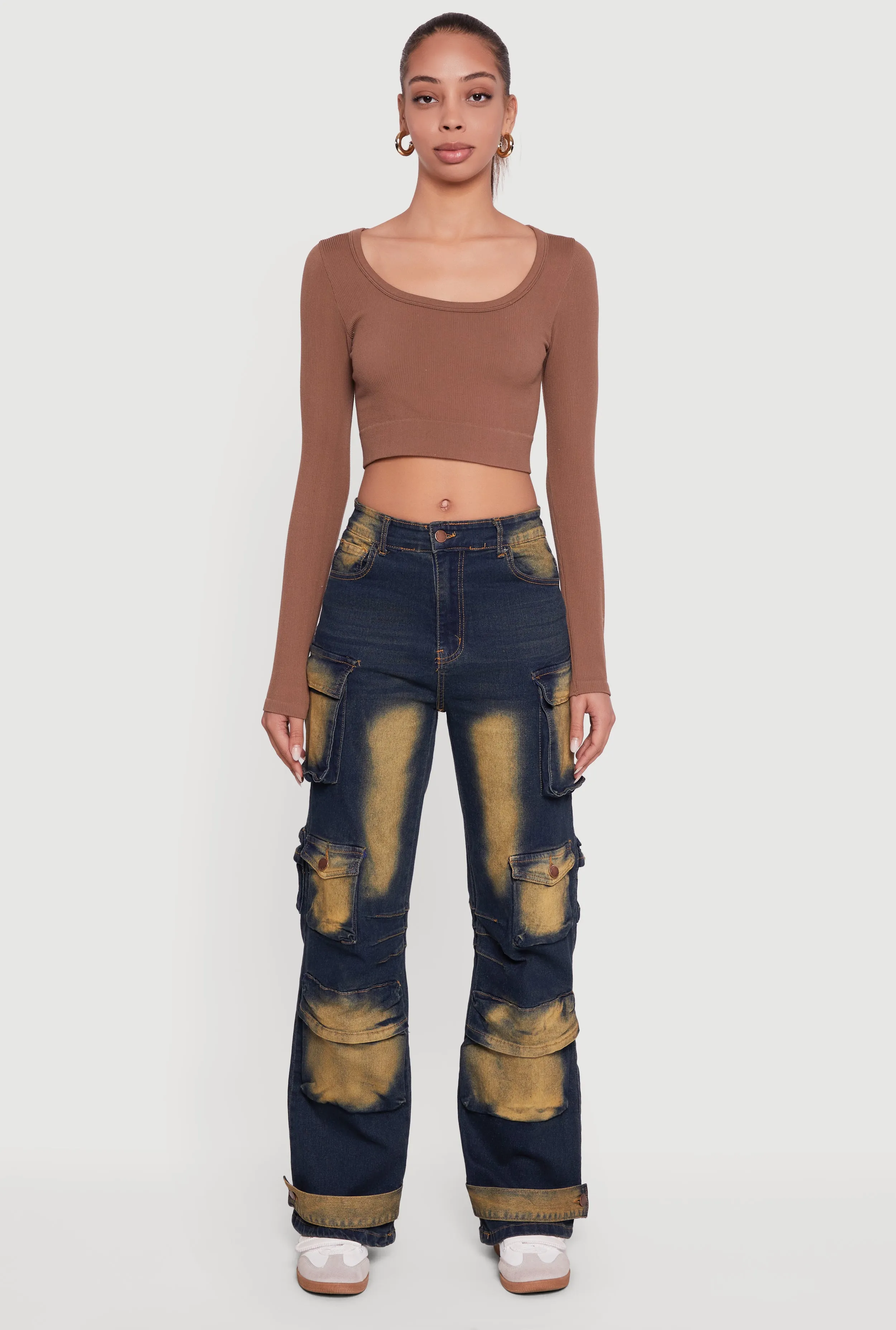 Whiskered Mid Rise Wide Leg Cargo Pocket Jeans sold by Rainbow product image thumbnail 2