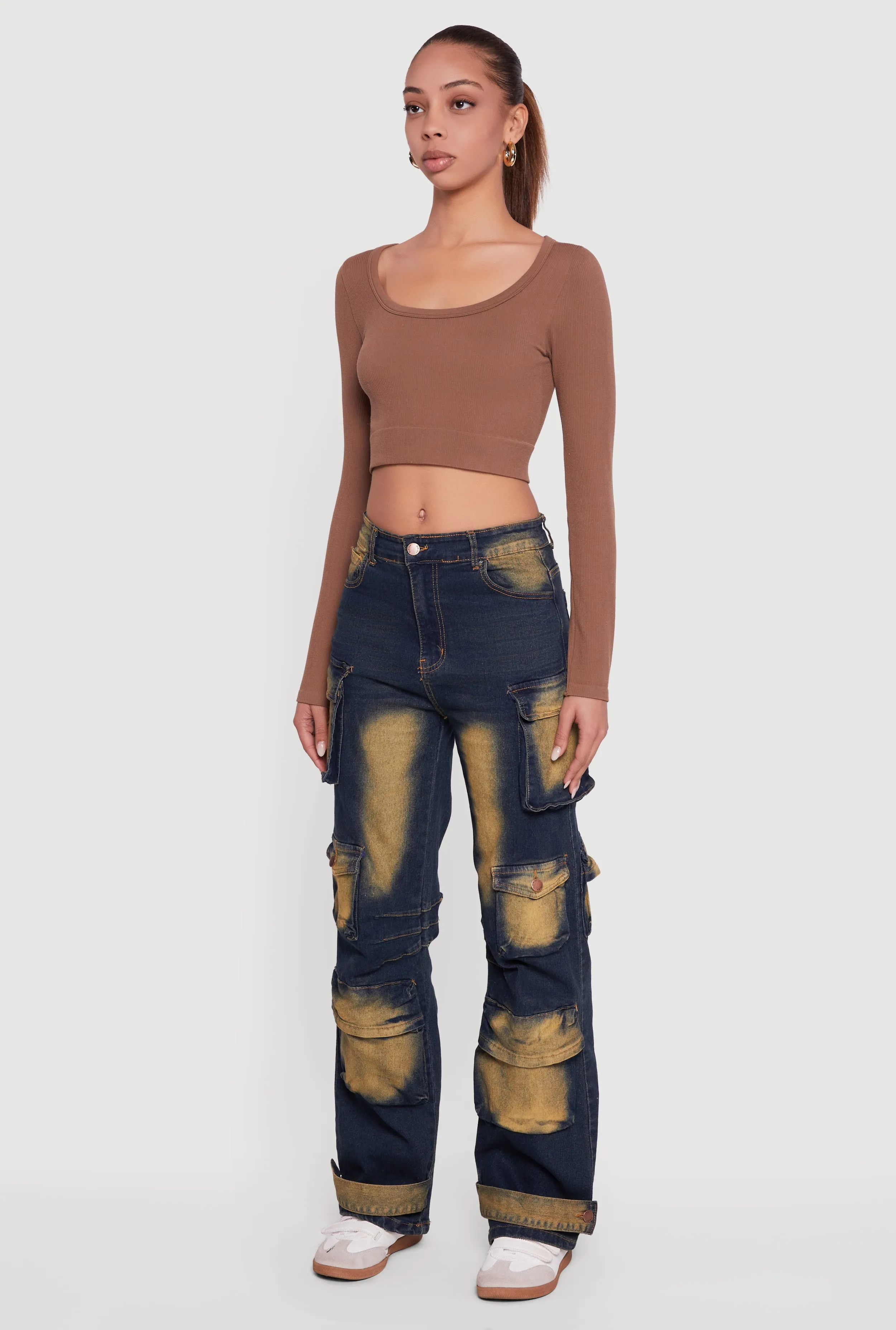 Whiskered Mid Rise Wide Leg Cargo Pocket Jeans sold by Rainbow product image thumbnail 3