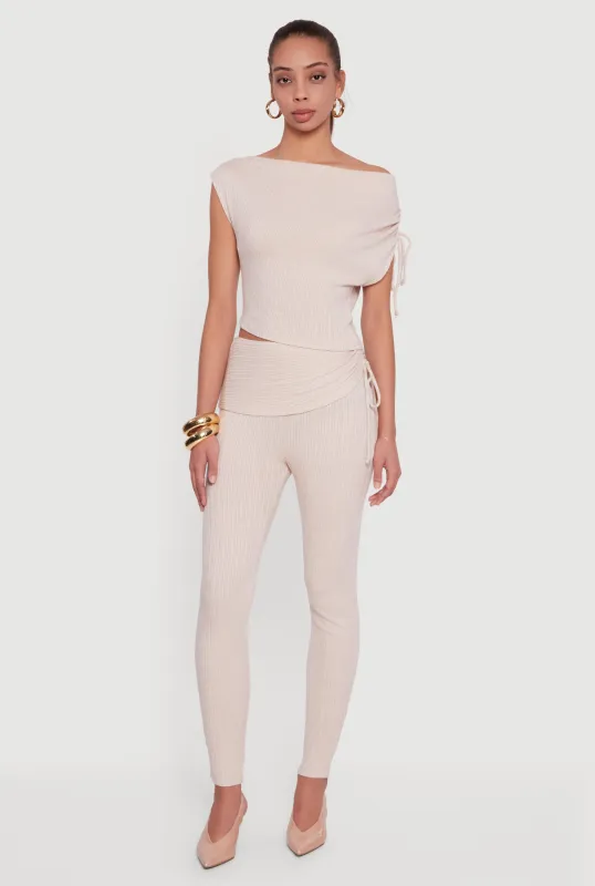 Brushed Rib Knit Fold Over Ruched Side Leggings sold by Rainbow