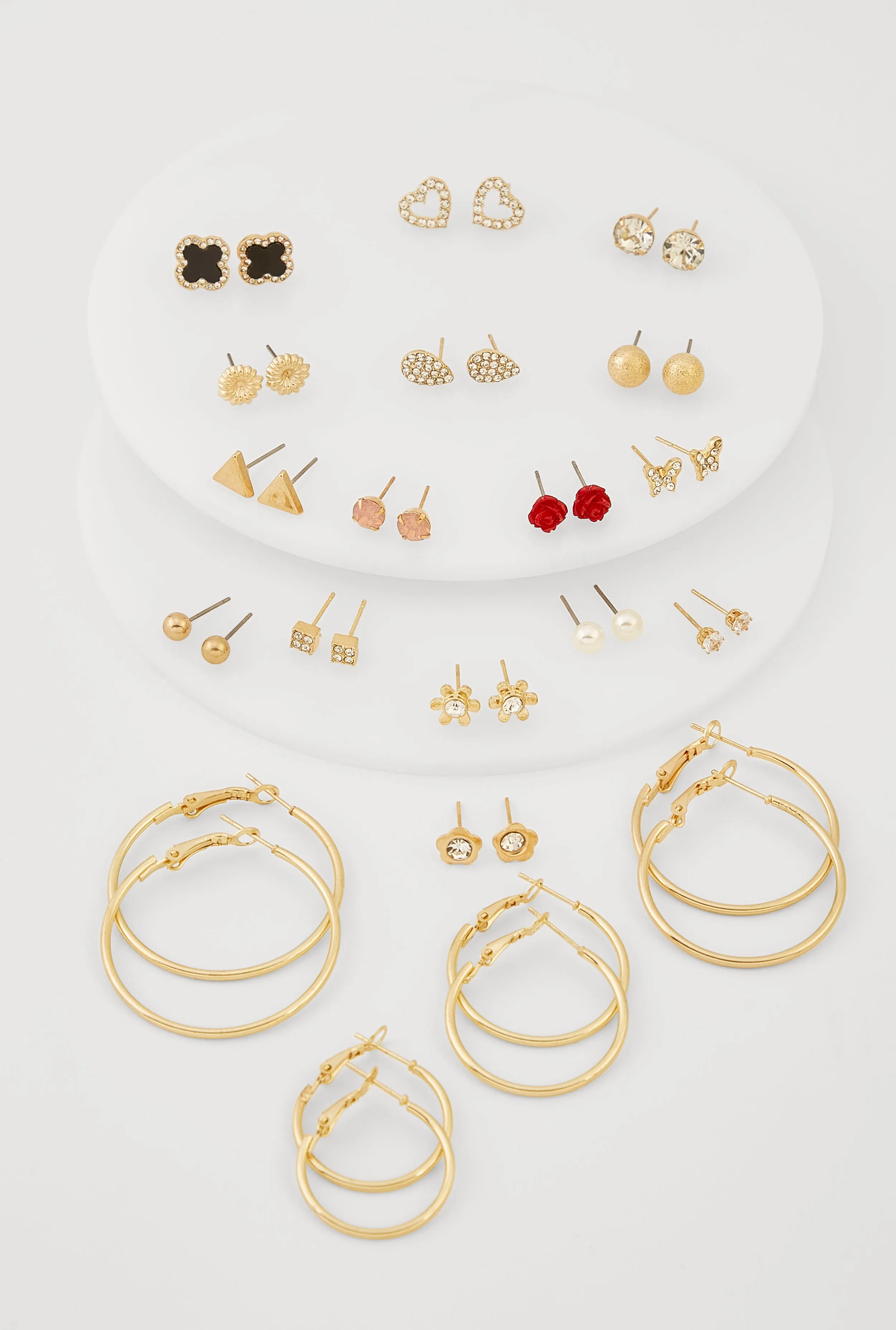 Assorted Metallic Hoop and Stud Earrings Set of 20 sold by Rainbow